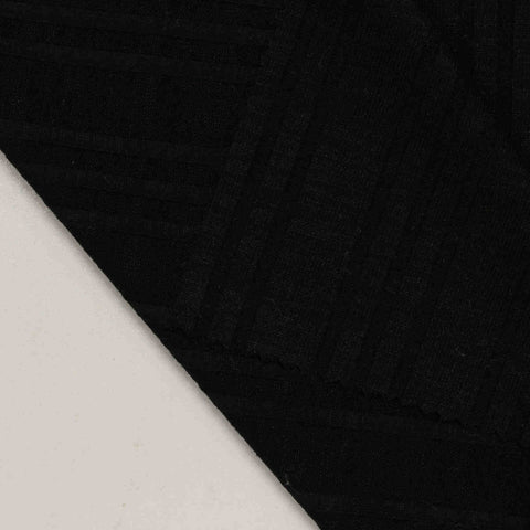 Polyester Viscose Stretch Rib Knit Fabric, 250 gsm, 142 cm — Black