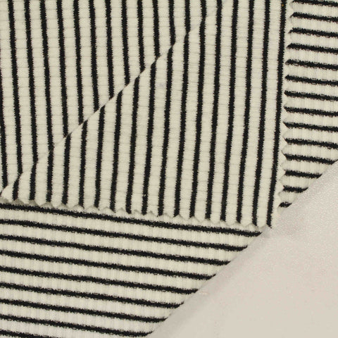 Striped Polyester Cotton Stretch Rib Knit Fabric, 272 gsm, 129 cm — Beige