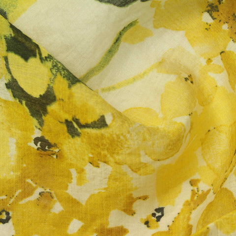 Yellow Floral Rib Knit, Viscose-Nylon