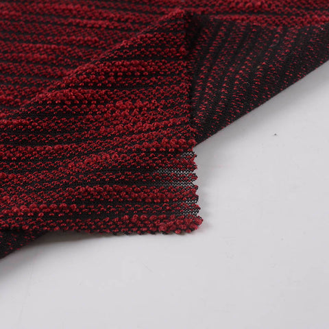 Red Textured-Stripe Chunky Knit, Polyester