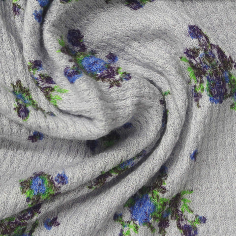Blue Floral Waffle Knit, Viscose-Poly