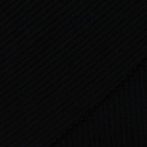 Polyester Viscose Stretch Rib Knit Fabric, 208 gsm, 150 cm — Black