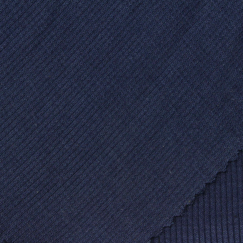 Navy Ribbed Rib Knit, Poly-Cotton