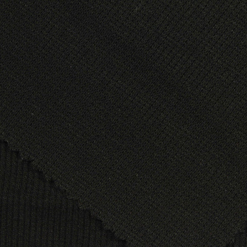 Polyester Cotton Stretch Rib Knit Fabric, 303 gsm, 124 cm — Black