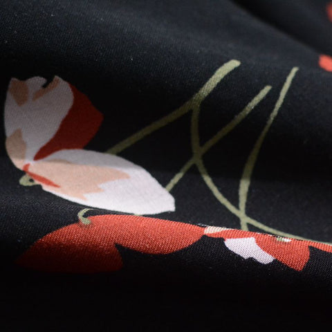 Red Flowers Woven, Viscose, 87 gsm