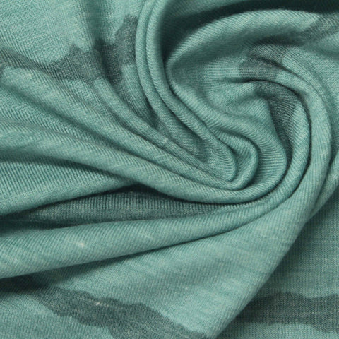 Dark Teal Abstract-Band Jersey Knit, Poly-Viscose