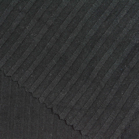 Viscose Stretch Rib Knit Fabric, 225 gsm, 150 cm — Black, ref EF-253477
