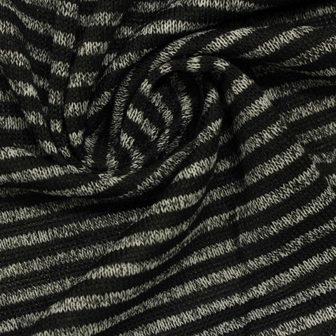 Black Horizontal-Stripe Jersey Knit, Polyester, 169 gsm