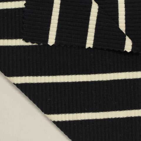 Black Vertical-Stripe Rib Knit, Cotton-Viscose