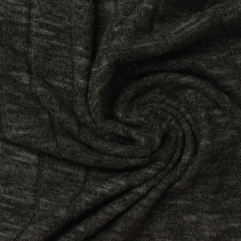 Dark Grey Marl Rib Knit, Viscose-Poly, 280 gsm, 170 cm