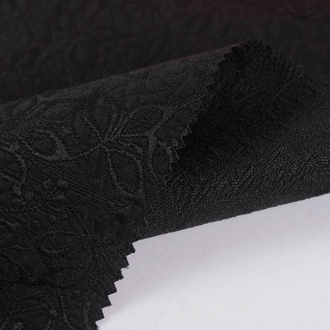 Black Tone-on-Tone Leaf Jacquard, Poly-Cotton