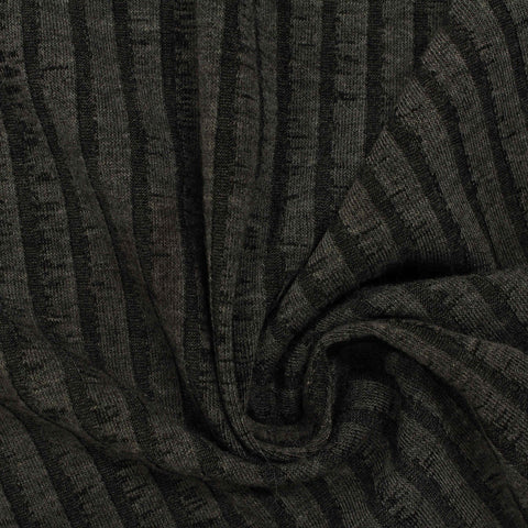 Dark Grey Vertical-Stripe Rib Knit, Viscose