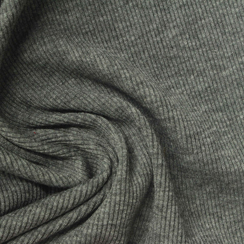 Grey Heather Rib Knit, Poly-Viscose, 215 gsm