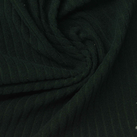 Dark Green Vertical-Stripe Rib Knit, Polyester, 185 gsm
