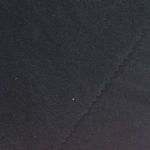 Cotton Polyester Stretch French Terry Fabric, 190 gsm — Black