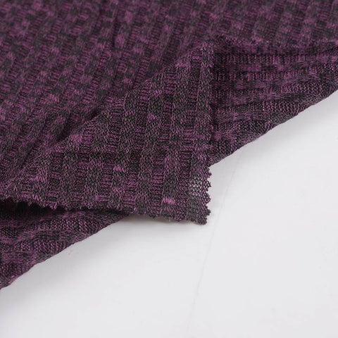 Striped Polyester Viscose Stretch Rib Knit Fabric, 215 gsm — Purple
