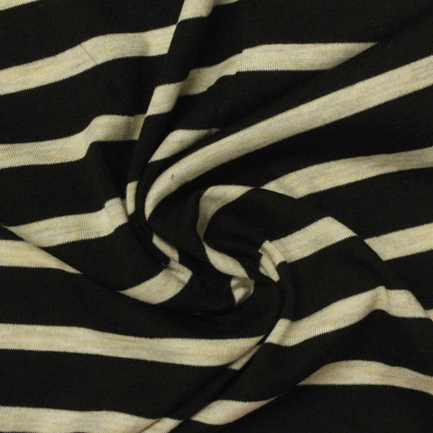 Black Horizontal-Stripe Jersey Knit, Poly-Viscose, 160 gsm