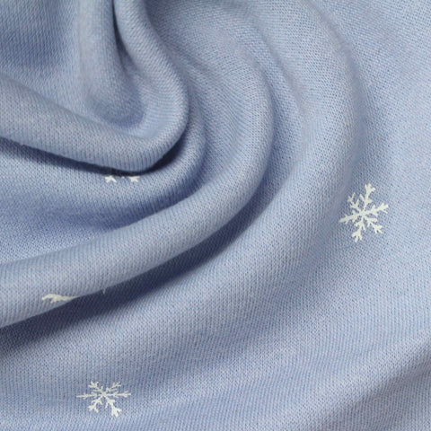 Printed Brushed Cotton Polyester French Terry Fabric, 280 gsm, 185 cm — Blue