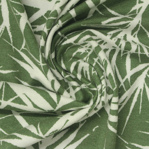 White Leaves Jersey Knit, Viscose