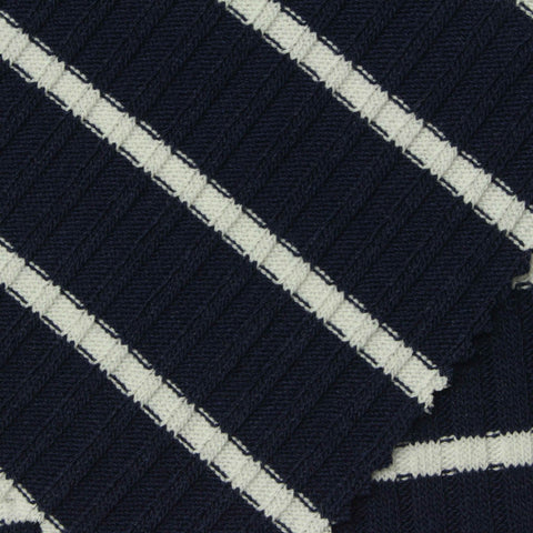 Navy Horizontal-Stripe Rib Knit, Poly-Viscose, 320 gsm