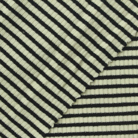 Black Horizontal-Stripe Rib Knit, Cotton-Poly, 190 gsm