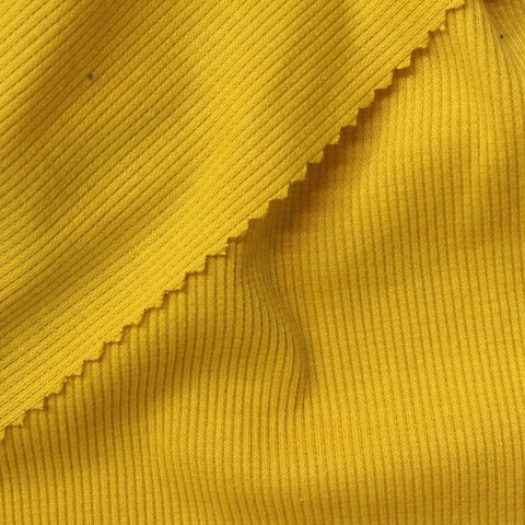 Yellow Ribbed Rib Knit, Poly-Cotton