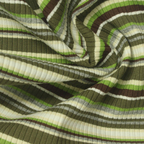 Striped Cotton Stretch Rib Knit Fabric, 265 gsm, 98 cm — Green