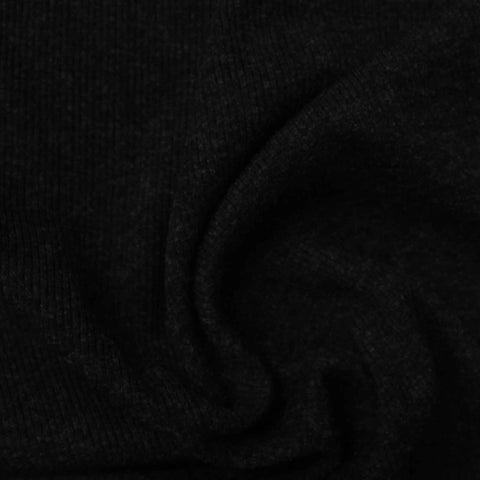 Polyester Viscose Stretch Rib Knit Fabric, 260 gsm, 120 cm — Black
