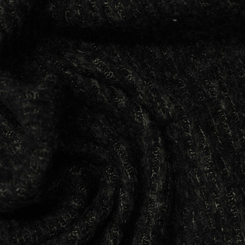 Dark Grey Marl Rib Knit, Polyester, 260 gsm