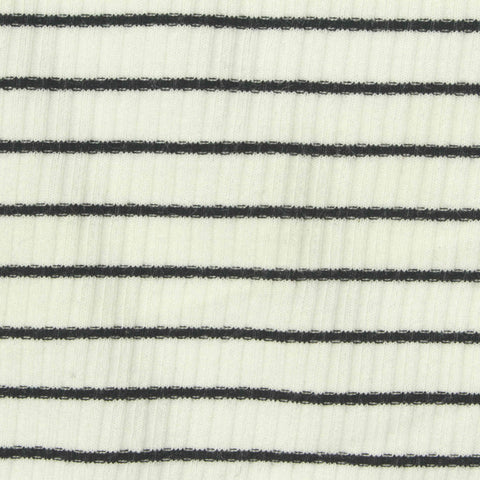 Black Horizontal-Stripe Rib Knit, Poly-Viscose, 178 gsm