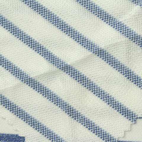 Blue Horizontal-Stripe Interlock Knit, Poly-Metallic