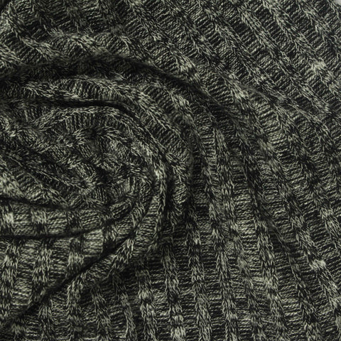 Black Heathered-Marl Rib Knit, Viscose-Poly, 280 gsm