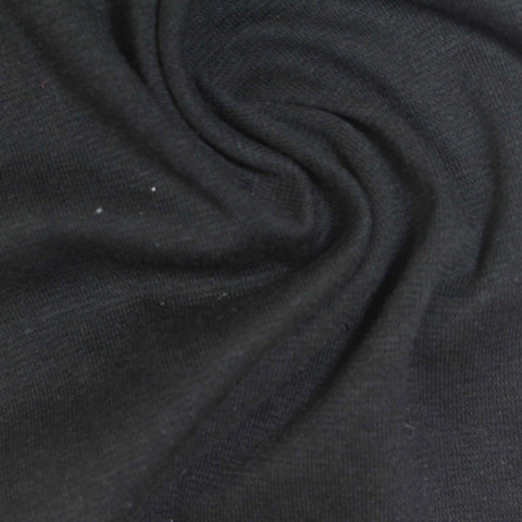 Cotton Polyester Stretch Rib Knit Fabric, 210 gsm, 180 cm — Black