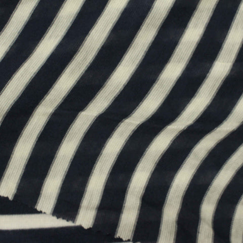Navy Horizontal-Stripe Jersey Knit, Viscose, 135 gsm