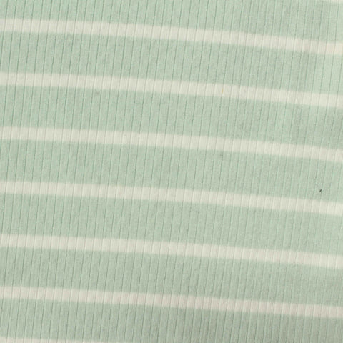 Light Green Horizontal-Stripe Rib Knit, Polyester, 290 gsm