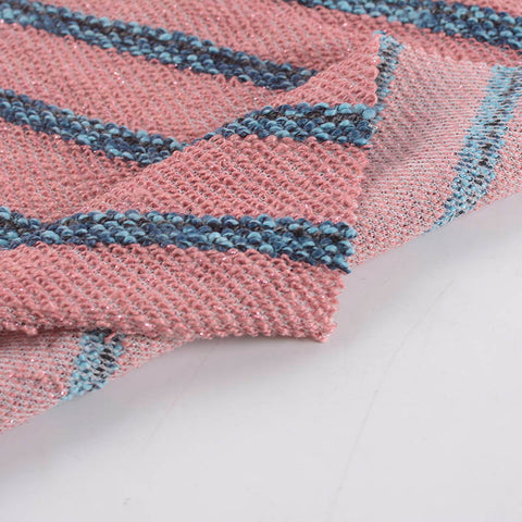 Blue Textured-Stripe Chunky Knit, Polyester, 382 gsm