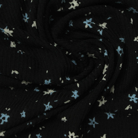 Light Blue Floral Rib Knit, Polyester, 200 gsm