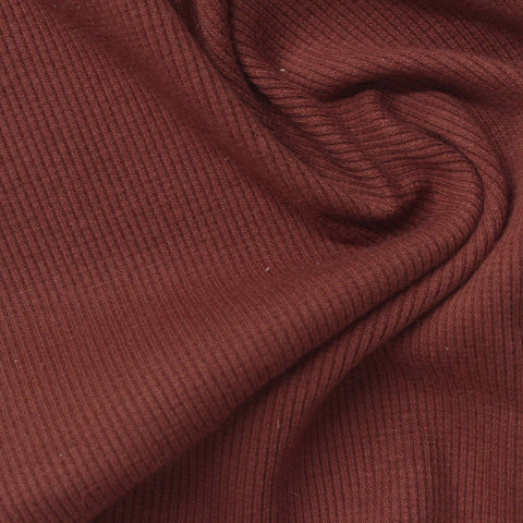 Brown Ribbed Rib Knit, Cotton-Poly