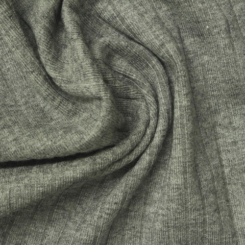 Grey Marl Rib Knit, Viscose-Poly, 340 gsm