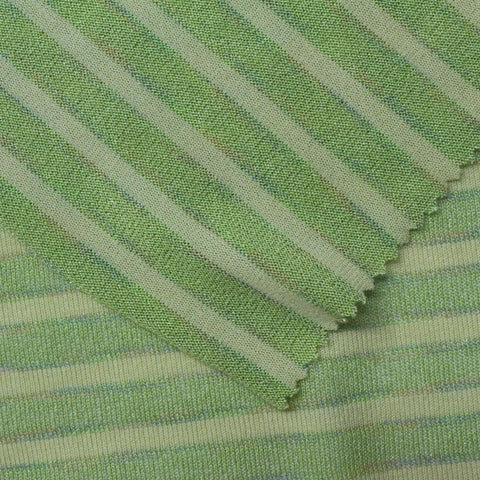 Green Horizontal-Stripe Jersey Knit, 137 gsm