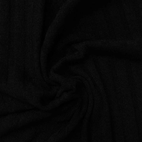 Polyester Viscose Stretch Rib Knit Fabric, 245 gsm, 150 cm — Black