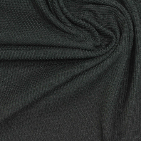 Brushed Polyester Stretch Rib Knit Fabric, 250 gsm, 160 cm — Black