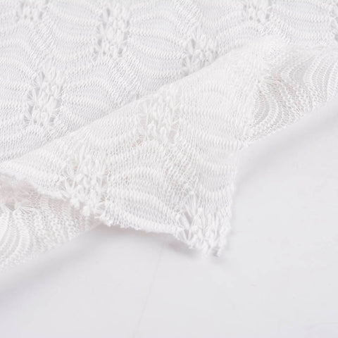 White Openwork-Floral Chunky Knit, Polyester