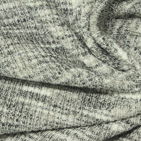Black Marl Rib Knit, Viscose-Poly, 239 gsm