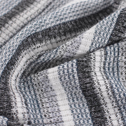 White Horizontal-Stripe Rib Knit, Poly-Viscose, 243 gsm