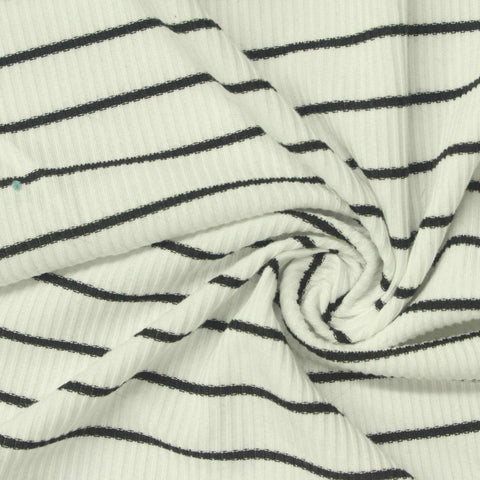 Dark Grey Horizontal-Stripe Rib Knit, Polyester, 173 gsm