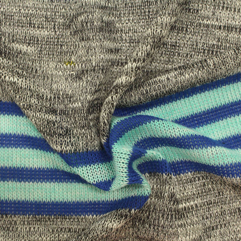 Blue Horizontal-Stripe Chunky Knit, Poly-Viscose, 163 gsm