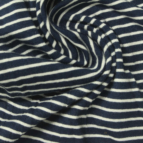 Navy Horizontal-Stripe Jersey Knit, Viscose, 260 gsm
