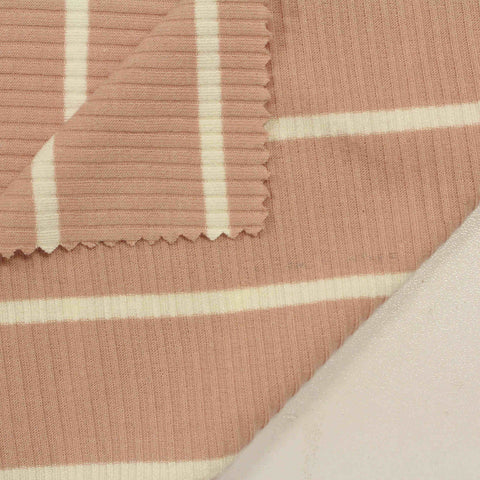 Pink Vertical-Stripe Rib Knit, Cotton-Viscose