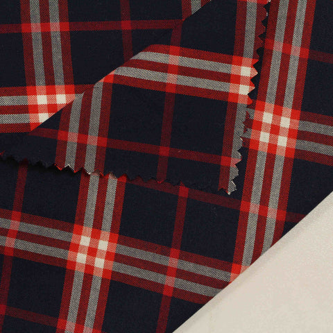 Dark Blue Bold-Plaid Woven, Viscose